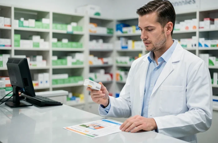 Pharmacien conseillant un patient sur les alternatives au Microlax pour traiter la constipation