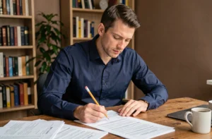 Homme préparant un test de logique pour un recrutement en entreprise de transport